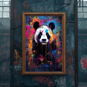Panda Bear Graffiti Wall Art, Cute Panda Graffiti Print, Modern, Urban, Street Graffiti Digital Art, Panda Painting, Panda Wall Decor Poster