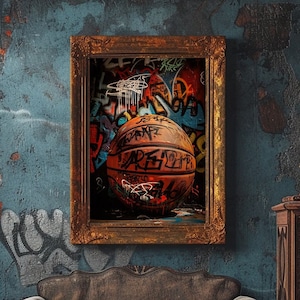 Basketball Graffiti Wall Art, Digital Download, Basketball Art Print, Colorful Basketball Wall Decor, Sports Graffiti Poster, Street Pop Art