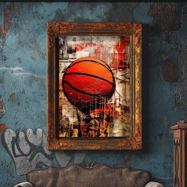 Art mural graffiti basket-ball, impression graffiti basket-ball, art numérique moderne, urbain, graffiti de rue, décoration murale ballon de sport, affiche graffiti