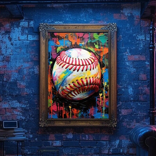 Baseball Graffiti Wandkunst, Digital Graffiti Print, Baseball Kunstdruck, Bunte Sport Wanddekoration, Street Pop Art, Baseball Graffiti Poster