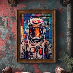 Modern Astronaut Graffiti Wall Art, Urban Space Wall Print, Street Style Digital Poster, Astronaut Wall Decor, Space Cosmic Graffiti Artwork