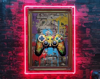 Gaming Graffiti Wall Art, Gamepad Painting, Game Controller Digital Art Poster Print, Street Pop Art, Urban Graffiti, Video Game Street Art