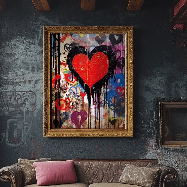 Heart Graffiti Wall Art, Digital Download, Colorful Love Heart Street Art Wall Decor, Modern Art Print, Urban Graffiti Poster Street Pop Art