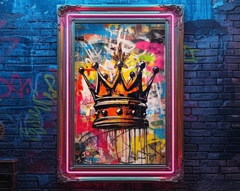 Crown Graffiti Wall Art, Digital Download, Abstract Royal Crown Graffiti Art Painting Poster, Colorful King Crown Wall Decor, Urban Graffiti