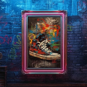 Sneaker Street Art Graffiti, téléchargement numérique, art mural chaussures vibrantes, décoration pop urbaine moderne, impression d'affiche d'art sneakers graffiti coloré