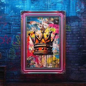 Crown Graffiti Wall Art, Digital Download, Abstract Royal Crown Graffiti Art Painting Poster, Colorful King Crown Wall Decor, Urban Graffiti