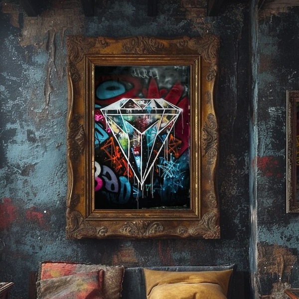 Diamond Graffiti Wall Art, Digital Download Print, Modern Street Art Poster, Colorful Diamond Wall Decor, Urban Graffiti, Street Pop Art