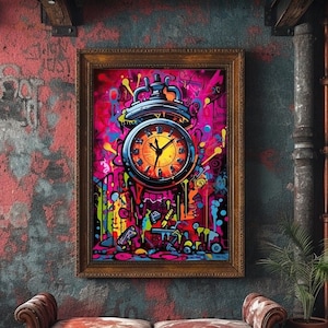 Time Graffiti Wall Art, Digital Download, Clock Art Print, Modern Urban Street Graffiti Poster, Horology Wall Decor, Vintage Clock Printable