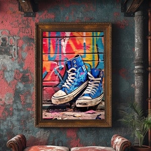 Urban Sneaker Graffiti Art, Kolorowy Dekor Ścienny Butów Wydruk Cyfrowy, Nowoczesny Street Pop Art, Pobieralny Plakat Graffiti Butów