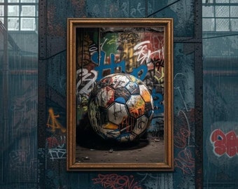 Soccer Graffiti Wall Art, Sport Art Print, Colorful Soccer Wall Decor, Urban Graffiti Poster, Street Pop Art, Digital Download
