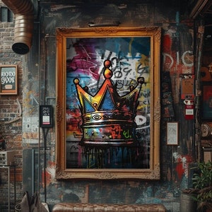 King Crown Graffiti Wall Art, Crown Graffiti Print, Modern, Urban, Street Graffiti, Digital Art, Colorful Crown Painting Wall Decor Poster