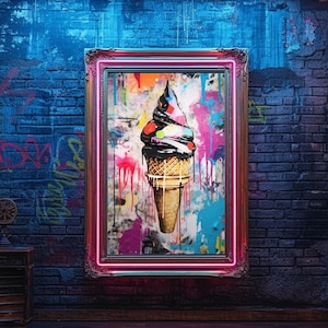 Street Art Vanilla Ice Cream Print, Modern Urban Graffiti Wall Decor, Colorful Cone Artwork, Digital Download Ice Cream Poster Prints, Gift
