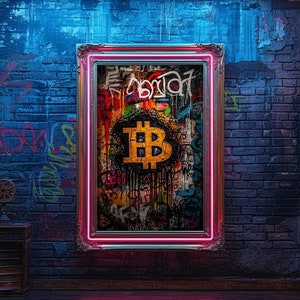 Bitcoin Graffiti Wall Art, Crypto Graffiti Print, Modern, Urban, Street Graffiti Digital Art, Hodl Crypto BTC Home, Office Wall Decor Poster