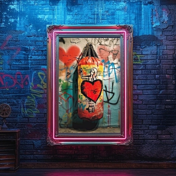 Punching Bag Graffiti Wall Art, Printable Digital, Colorful Boxing Wall Decor, Boxing Bag Painting, Modern Street Pop Art Graffiti Poster