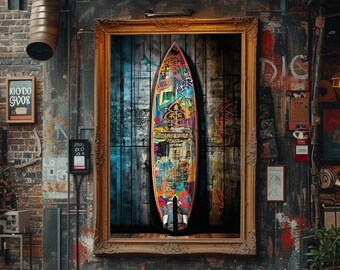 Surfboard Graffiti Wall Art, Digital Download, Surfing Surf Board Street Art Wall Decor, Modern Art Print, Urban Graffiti, Surf Art Poster
