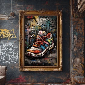 Sneaker Graffiti Wall Art, Digital Download Print, Modern Street Art, Colorful Shoe Pop Art Wall Decor, Graffiti Poster Printable Decoration