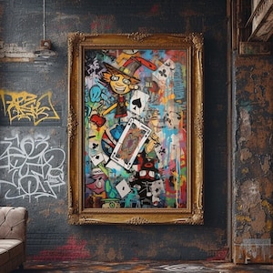 Casino Poker Graffiti Wall Art, Digital Download, Playing Cards Wall Decor, Modern Urban Graffiti, Poker Cards Street Pop Art Poster Print