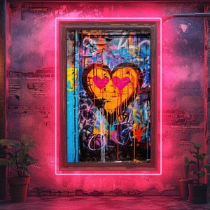 Heart Graffiti Wall Art, Colorful Love Heart Wall Decor, Urban Graffiti Digital Art Street Graffiti Poster Print, Abstract Painting Pop Art
