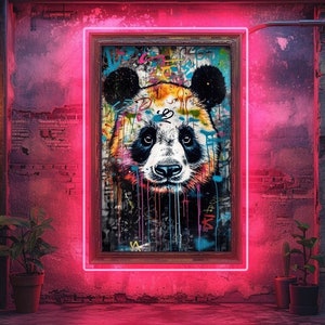 Urban Panda Bear Graffiti Art Print, Digital Download, Colorful Street Art Poster, Cute Panda Wall Decor, Modern Digital Graffiti Art