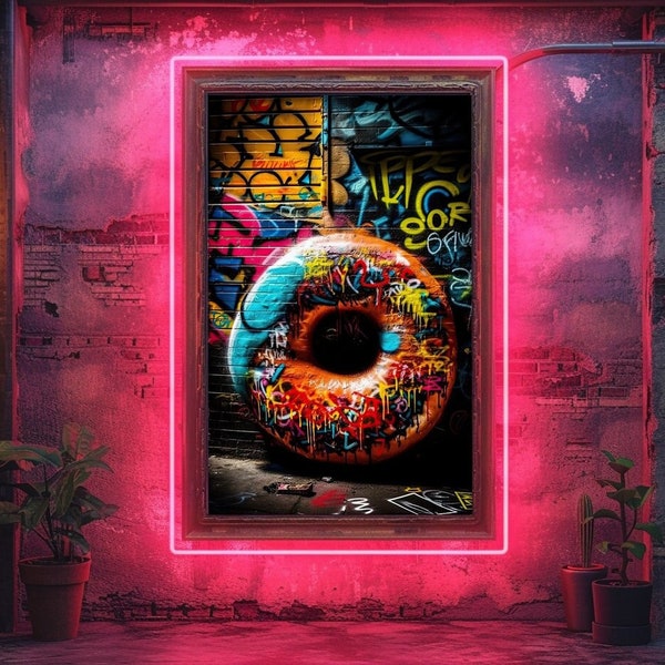 Donut Graffiti Wall Art, Digital Download, Colorful Donut Street Art Wall Decor, Modern Art Print, Urban Graffiti, Digital Street Pop Art