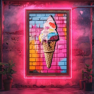 Vanilla Ice Cream Graffiti Wall Art, Digital Download Print, Modern Street Art, Colorful Wafer Cone Wall Decor, Ice Cream Graffiti Poster
