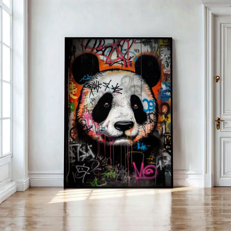 Colorful Panda Graffiti Wall Art, Street Style Digital Print, Modern ...