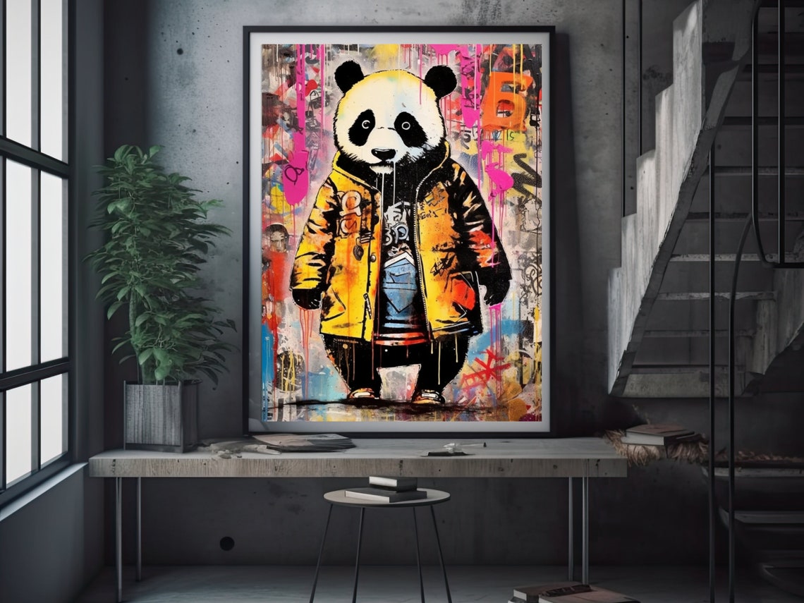 Panda Graffiti Wall Art, Printable Digital, Colorful Cute Panda Bear ...
