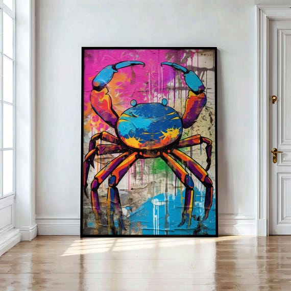 Crab Graffiti Wall Art, Urban Ocean Theme Digital Print, Modern