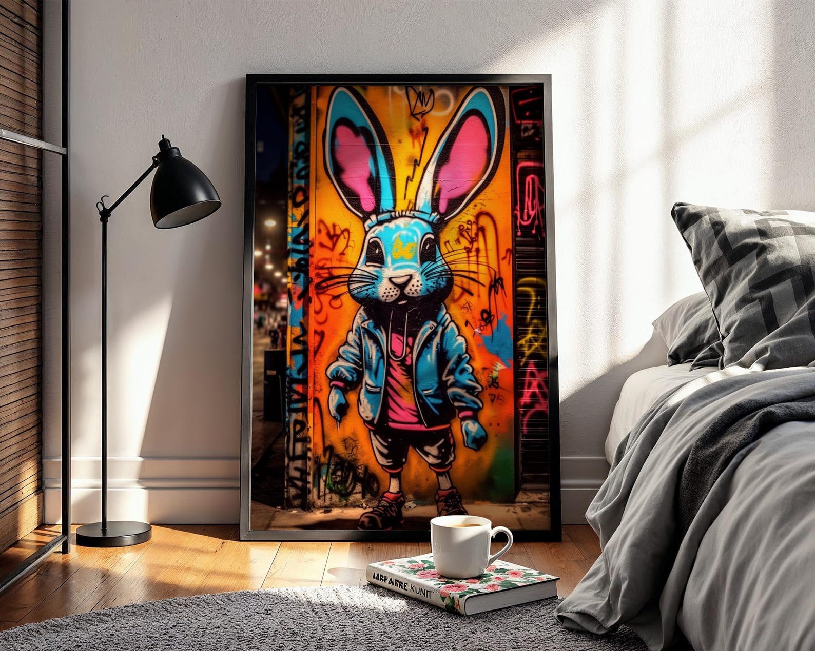 Grafiti Happy Rabbit Colorful Bunny Graffiti Wall Art, Digital Download, Stylish Bunny Wall ...