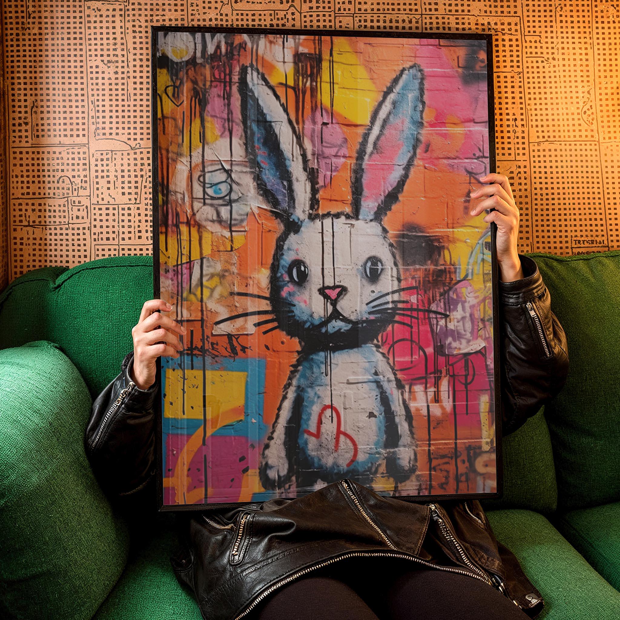 Grafiti Happy Rabbit Bunny Graffiti Wall Art, Digital Print, Colorful Cute Rabbit Bunny Wall ...