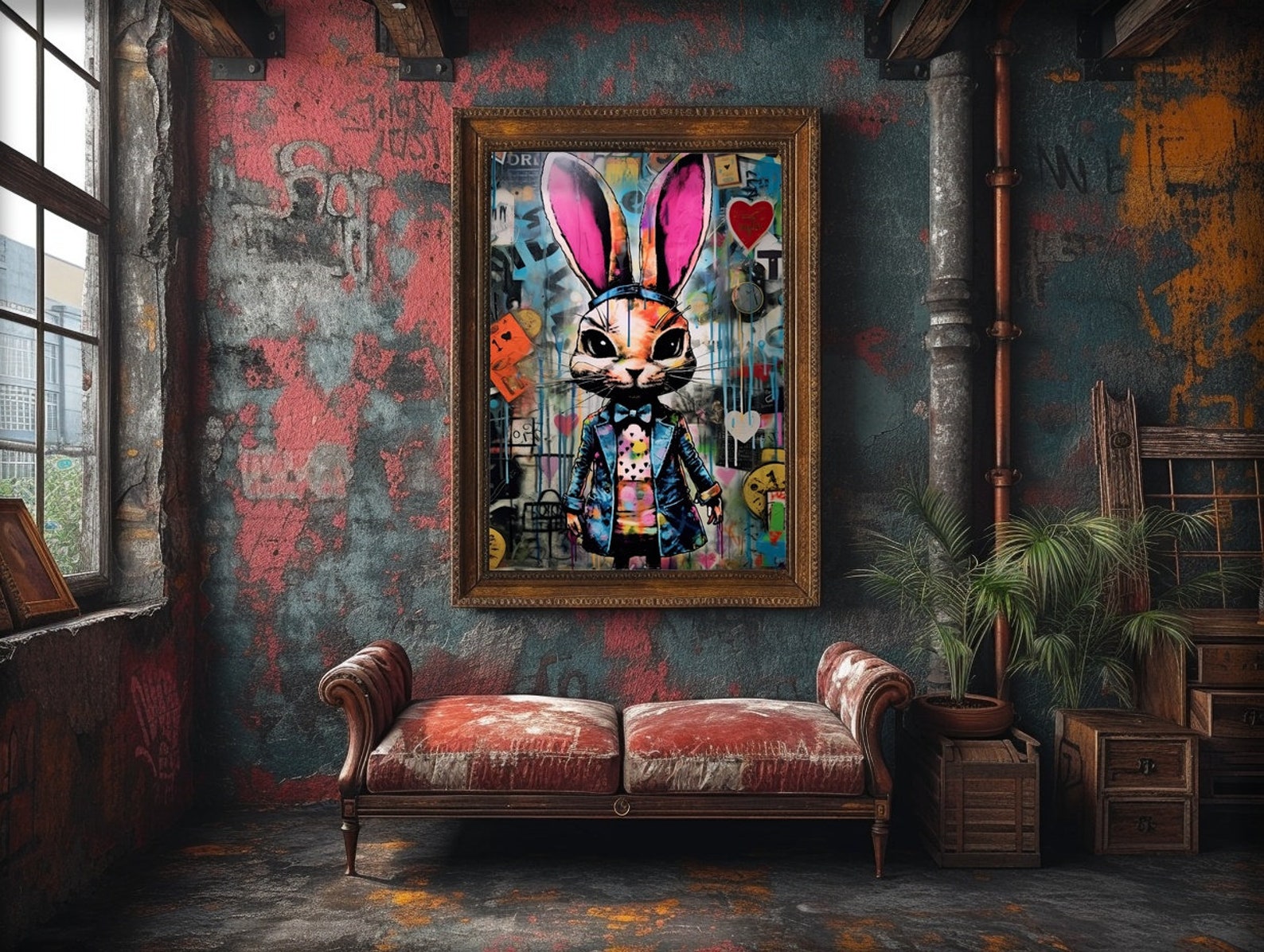 The White Rabbit Graffiti Wall Art, Digital Download Colorful Alice in ...