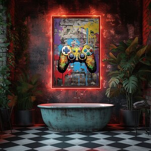 PHOPAGO 3 Quadri Gaming Wall Art – Retro Videogioco Acquerello Neon – Set 30x40 Cm Per Camera Ragazzi - 5