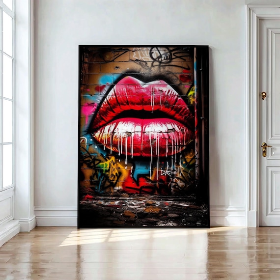Lips Graffiti Wall Art, Printable Art Download, Sexy Lips Wall