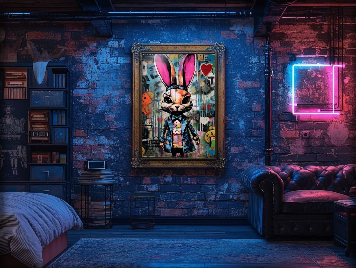 Alice Rabbit Graphiti The White Rabbit Graffiti Wall Art, Digital Download Colorful Alice in ...