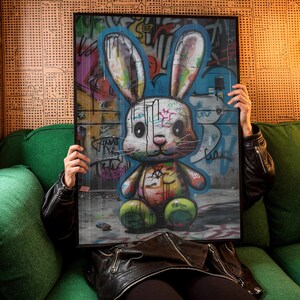 Graffiti Happy Rabbit Baby Bunny Graffiti Wall Art, Animal Cute Rabbit Graffiti Print, Modern ...