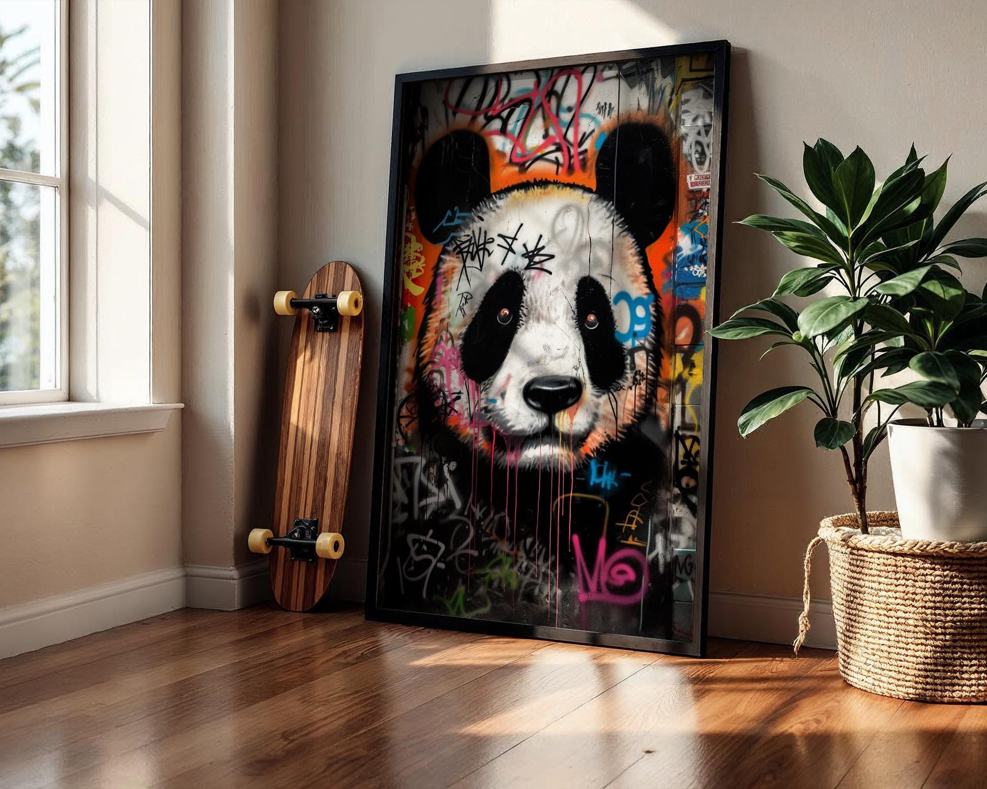 Colorful Panda Graffiti Wall Art, Street Style Digital Print