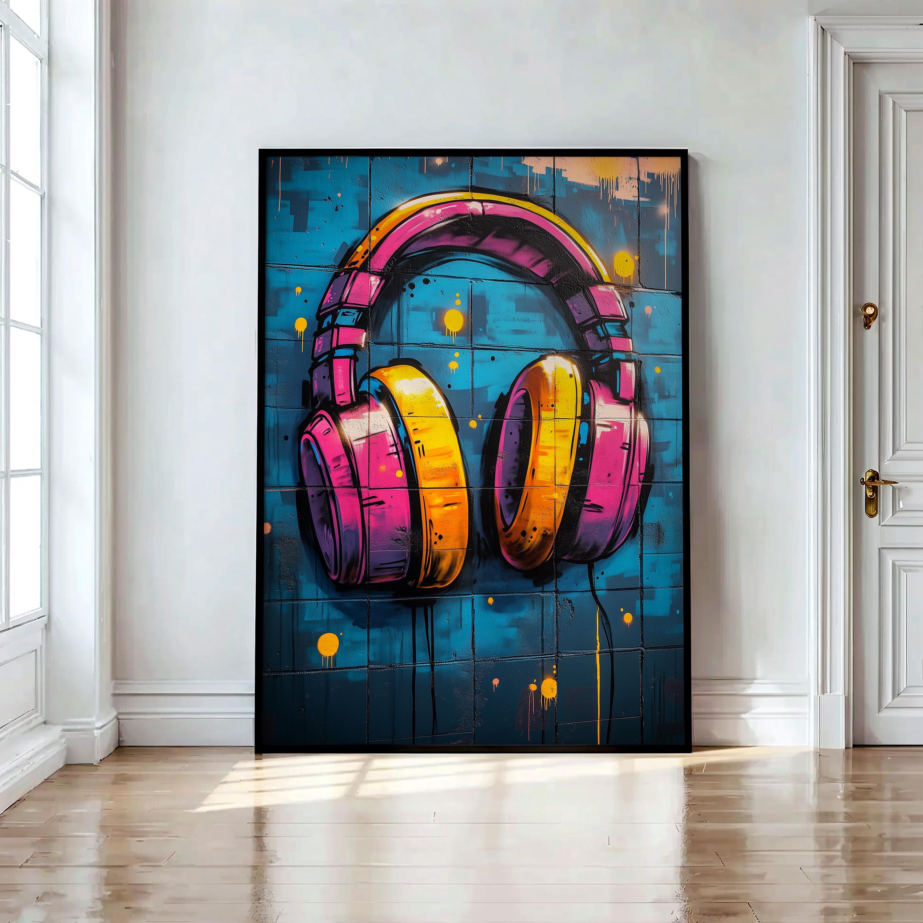 Graffiti Music Wall Art Set of 3 Print, Boombox, Headphones, Music