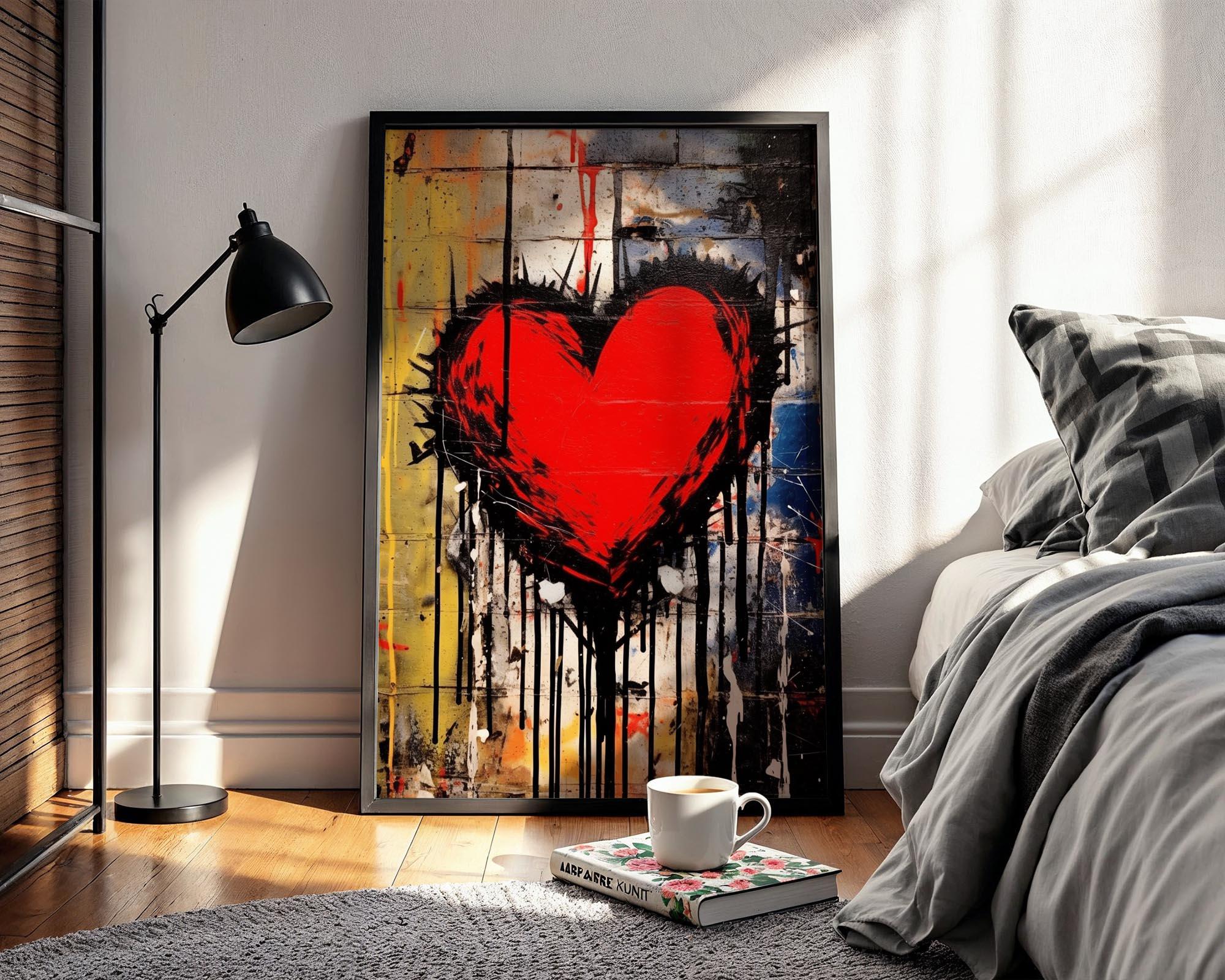 Romantic Heart Street Art Wall Decor, Expressive Colorful Graffiti