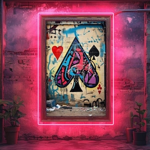 Ace of Spades Graffiti Wall Art, Drukowane Cyfrowe Kolorowe Karty Do Gry Dekoracja Ścienna, Karty Pokerowe Wydruk Artystyczny, Street Pop Art, Graffiti Plakat