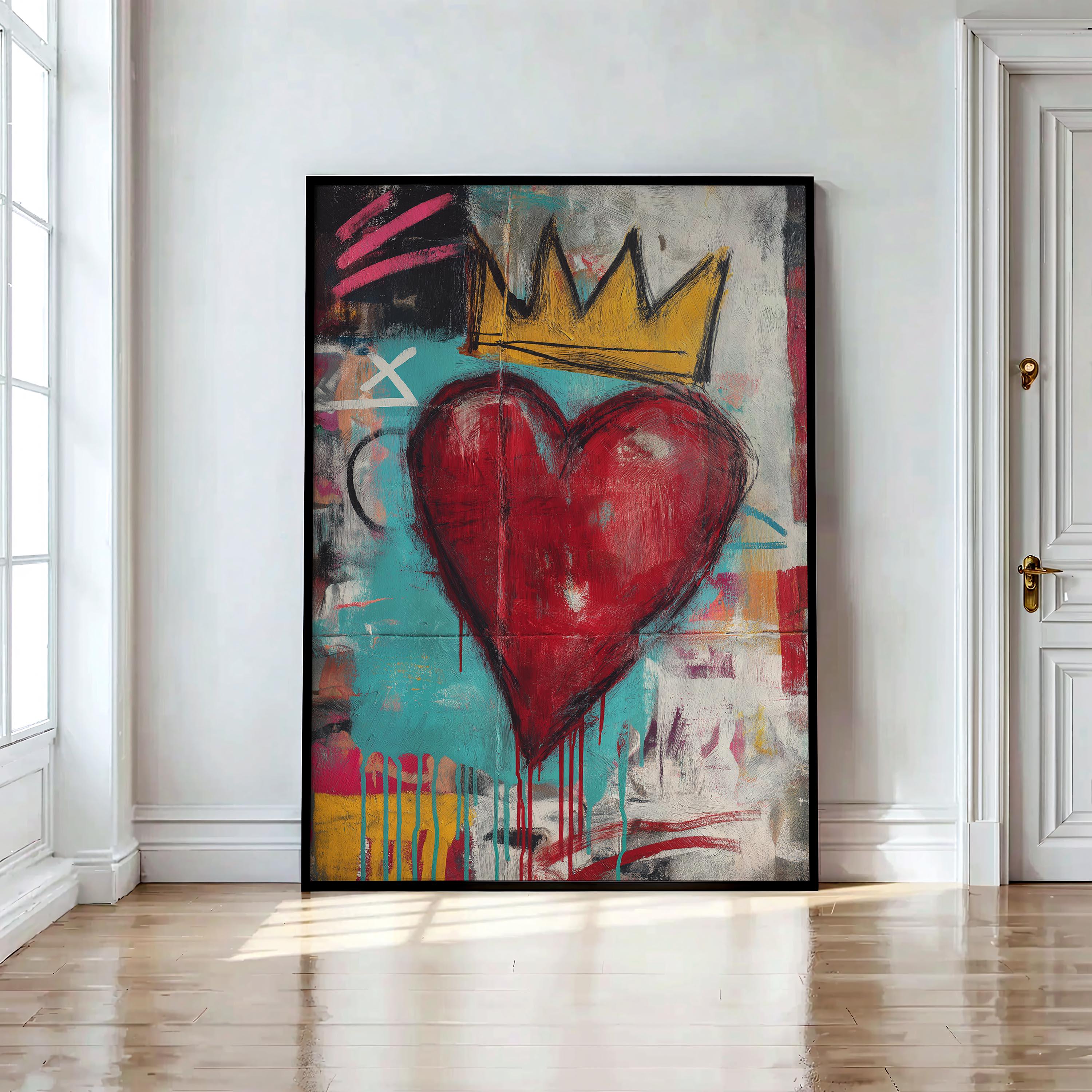Neo-expressionist Graffiti Heart Wall Art, Urban Crowned Print