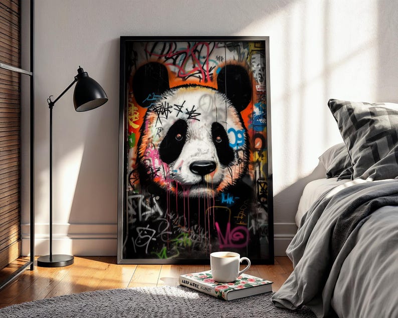 Urban Panda Bear Graffiti Art Print, Digital Download, Colorful Street ...