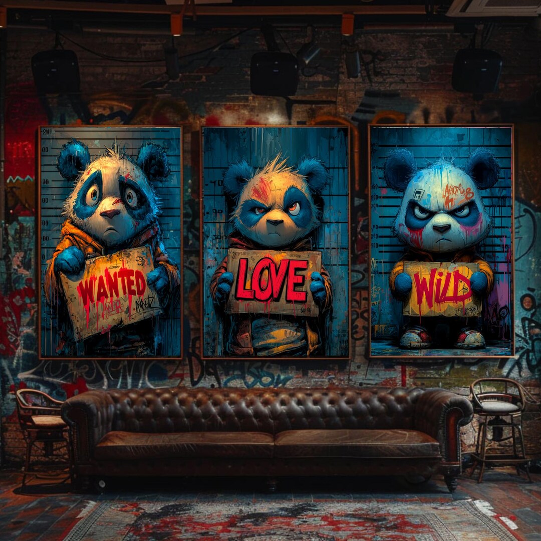 Panda Graffiti Wall Art, Urban Street Art Panda Posters, Animal Mugshot ...