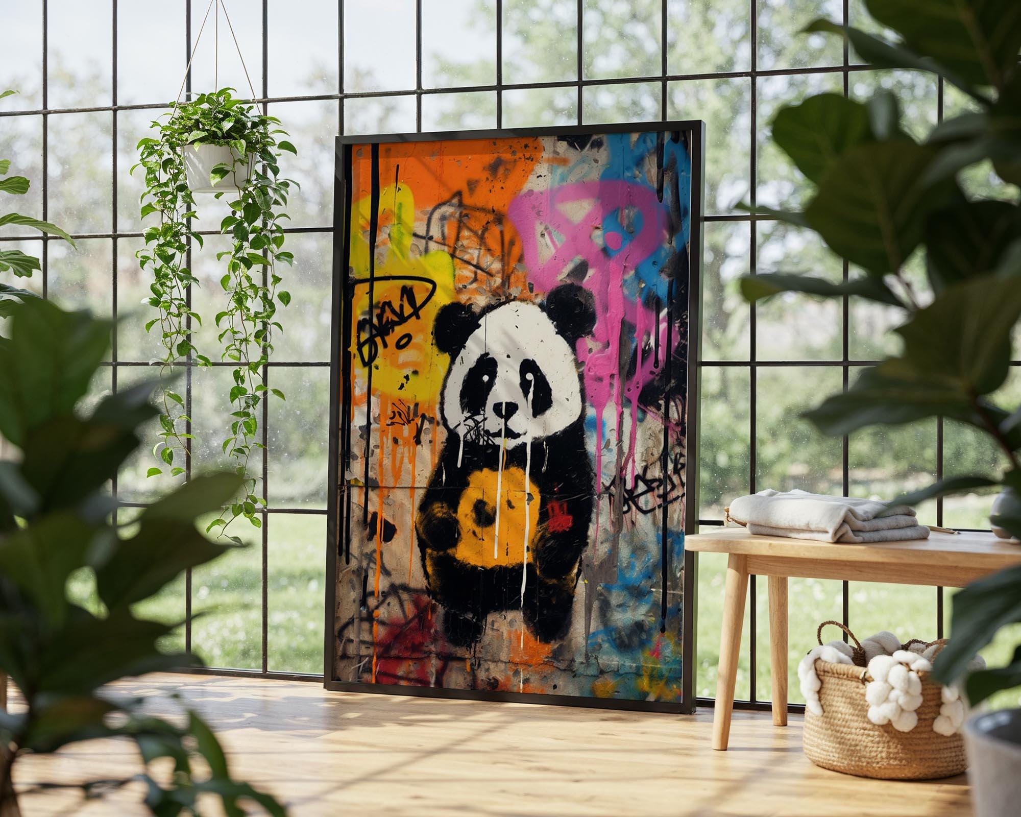 Cute Panda Bear Street Art, Vibrant Graffiti Wall Poster, Modern Urban ...