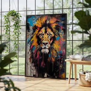 Lion Graffiti Wall Art, Digital Download, Lion Art Print, Colorful Home ...