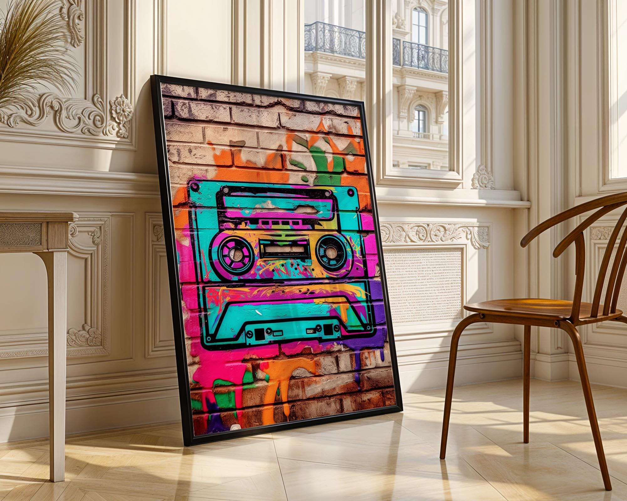 Colorful Cassette Tape Graffiti Wall Art, Music Inspired Graffiti