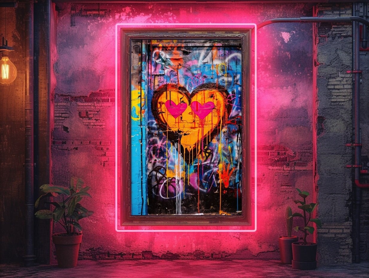Heart Graffiti Wall Art, Colorful Love Heart Wall Decor