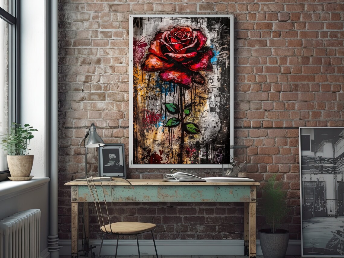 Red Rose Graffiti Wall Art Digital Download Colorful Rose - Etsy