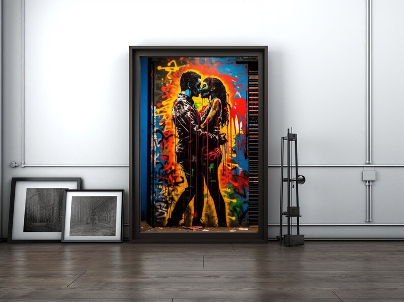 Couple Kissing Graffiti Wall Art, Digital Print, Kissing Wall Decor