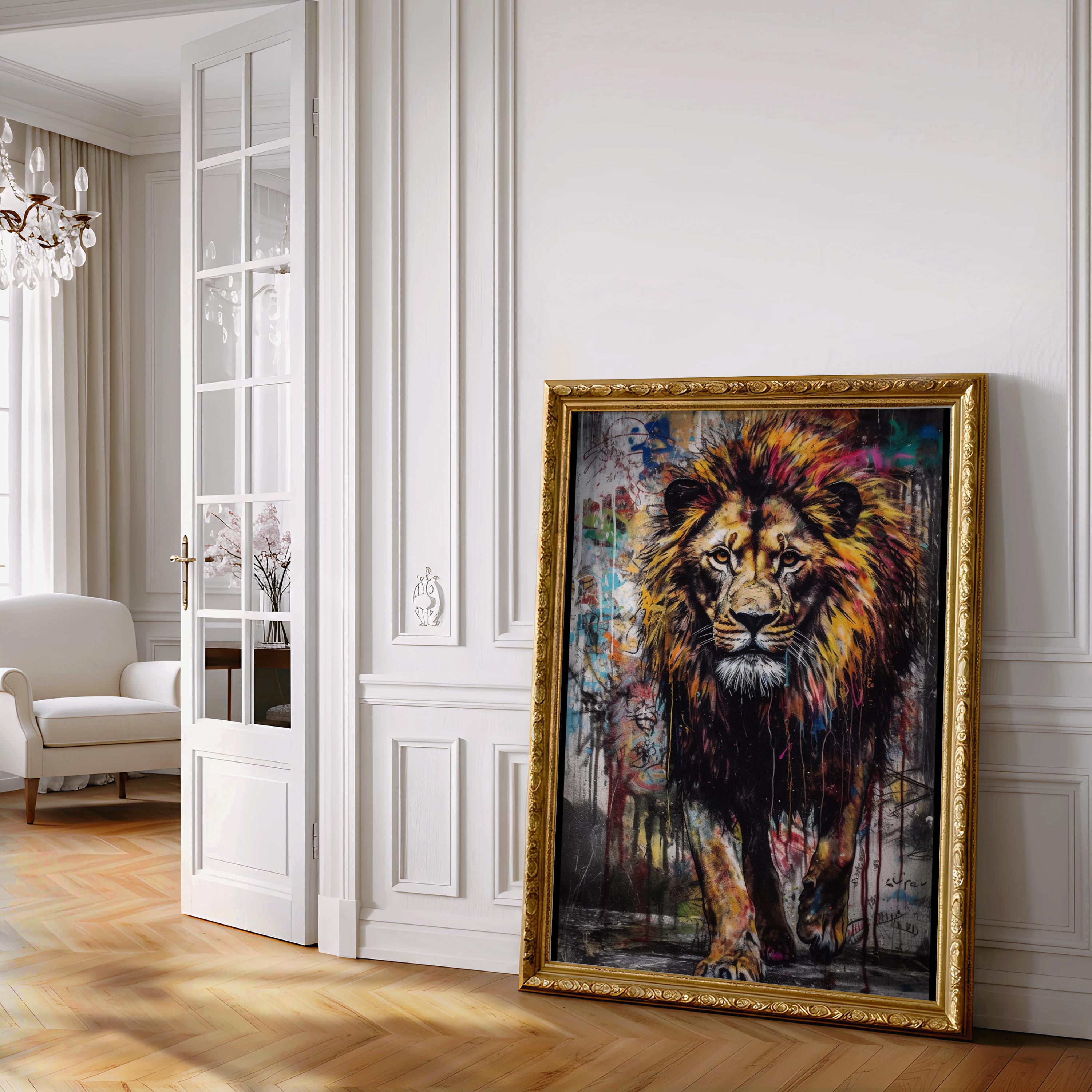 Lion Graffiti Wall Art, Wild Animal Lion Graffiti Print, Digital