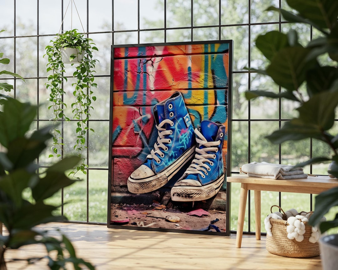 Urban Sneaker Graffiti Art, Colorful Shoe Wall Decor Digital Print